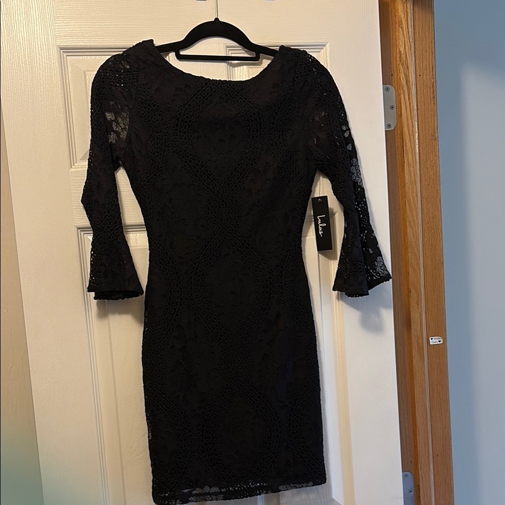 Lulu's Black Sheath Dress with 3/4 Bell Sleeves